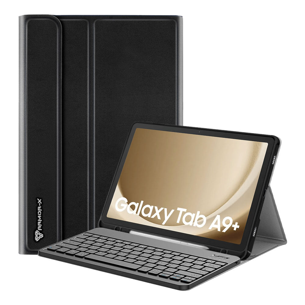 ARMOR-X Samsung Galaxy Tab A9+ A9 Plus SM-X210 / SM-X215 / SM-X216 shockproof case, impact protection cover. Shockproof case with magnetic detachable wireless keyboard. Hand free typing, drawing, video watching.