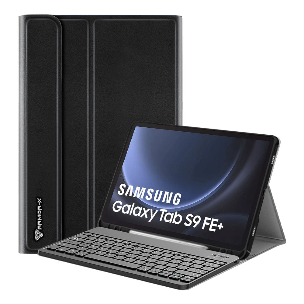 ARMOR-X Samsung Galaxy Tab S9 FE+ S9 FE Plus SM-X610 / X616B shockproof case, impact protection cover. Shockproof case with magnetic detachable wireless keyboard. Hand free typing, drawing, video watching.