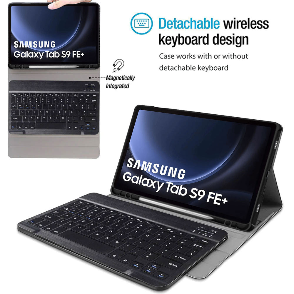 ARMOR-X Samsung Galaxy Tab S9 FE+ S9 FE Plus SM-X610 / X616B shockproof case, impact protection cover. Shockproof case with magnetic detachable wireless keyboard.