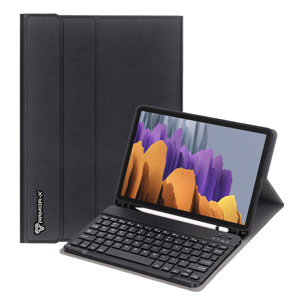ARMOR-X Samsung Galaxy Tab S7 SM-T870 / SM-T875 / SM-T876B shockproof case, impact protection cover. Shockproof case with magnetic detachable wireless keyboard. Hand free typing, drawing, video watching.