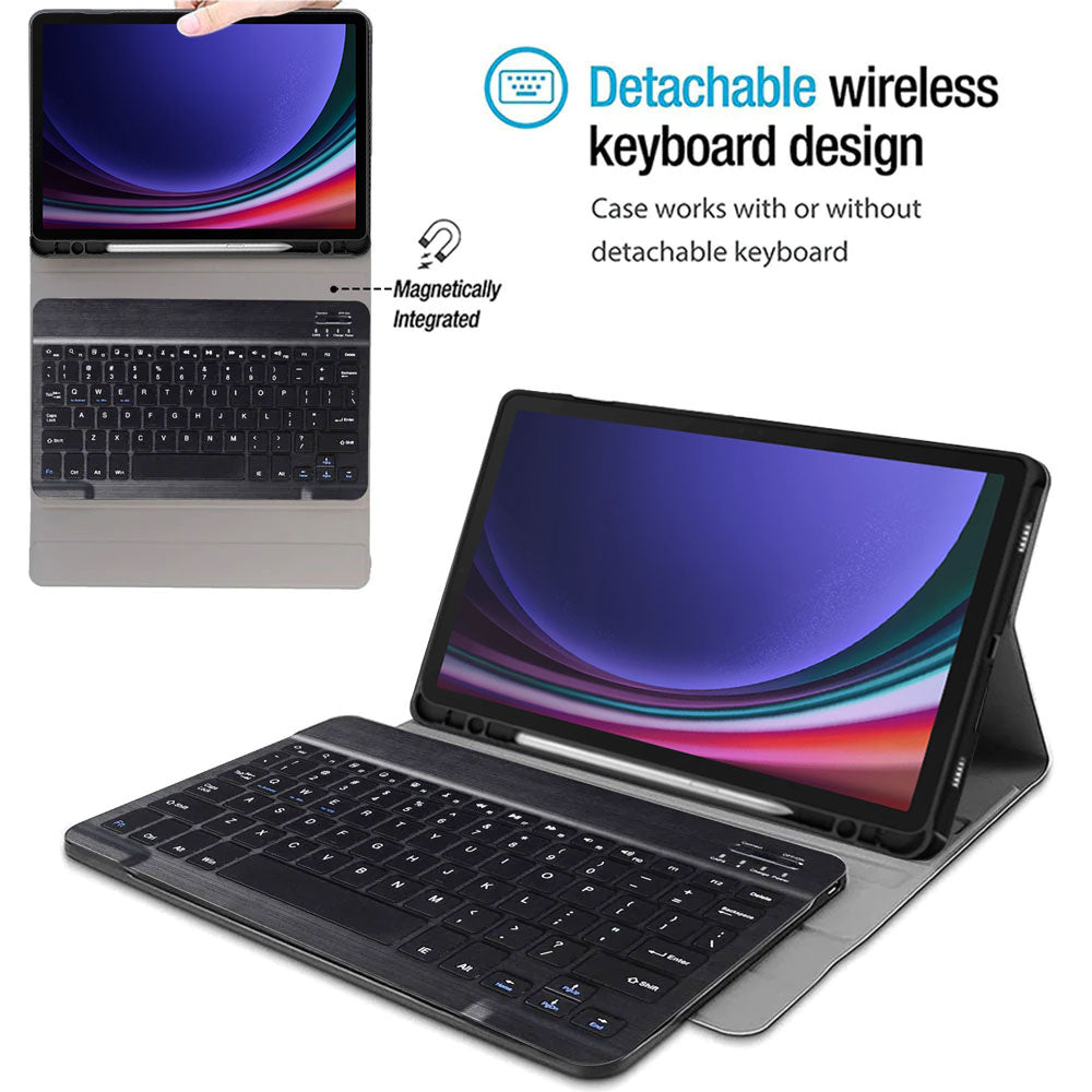 ARMOR-X Samsung Galaxy Tab S9 SM-X710 / X716 / X718 shockproof case, impact protection cover. Shockproof case with magnetic detachable wireless keyboard.
