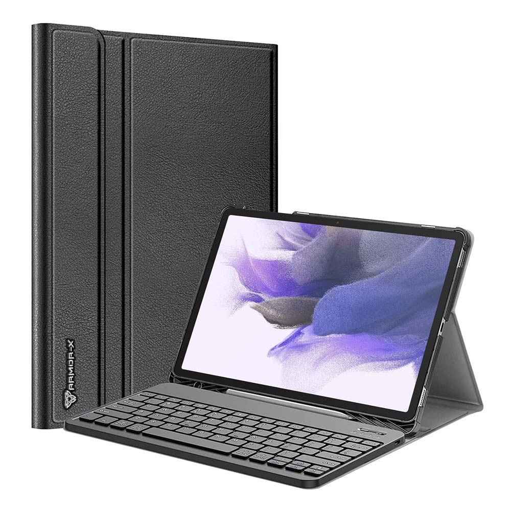 ARMOR-X Samsung Galaxy Tab S7 FE SM-T730 / T736B / T735NZ shockproof case, impact protection cover. Shockproof case with magnetic detachable wireless keyboard. Hand free typing, drawing, video watching.