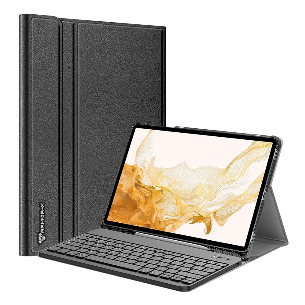 ARMOR-X Samsung Galaxy Tab S7 Plus S7+ SM-T970 / T975 / T976B shockproof case, impact protection cover. Shockproof case with magnetic detachable wireless keyboard. Hand free typing, drawing, video watching.