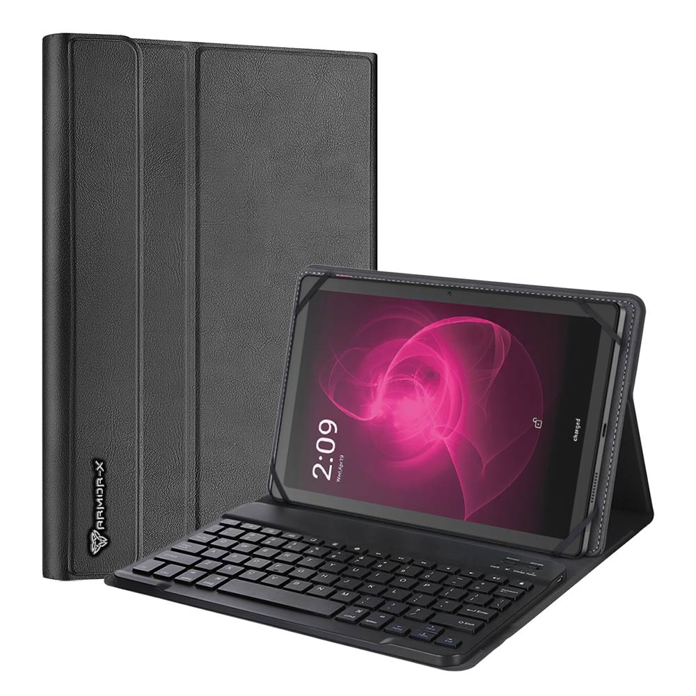 ARMOR-X T-Mobile REVVL Tab 5G shockproof case, impact protection cover. Shockproof case with magnetic detachable wireless keyboard. Hand free typing, drawing, video watching.