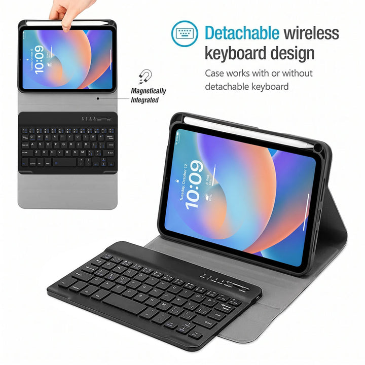 ARMOR-X iPad mini 8 shockproof case, impact protection cover. Shockproof case with magnetic detachable wireless keyboard.