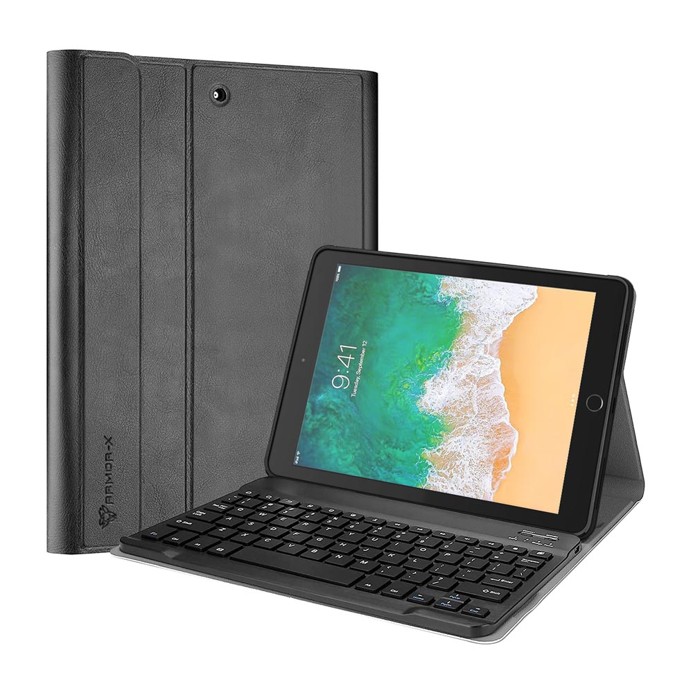 ARMOR-X iPad 9.7 ( 5th / 6th Gen.) 2017 / 2018 shockproof case, impact protection cover. Shockproof case with magnetic detachable wireless keyboard. Hand free typing, drawing, video watching.