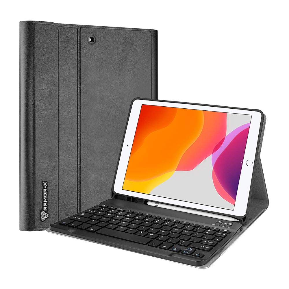 ARMOR-X iPad 10.2 (7TH & 8TH & 9TH GEN.) 2019 / 2020 / 2021 shockproof case, impact protection cover. Shockproof case with magnetic detachable wireless keyboard. Hand free typing, drawing, video watching.