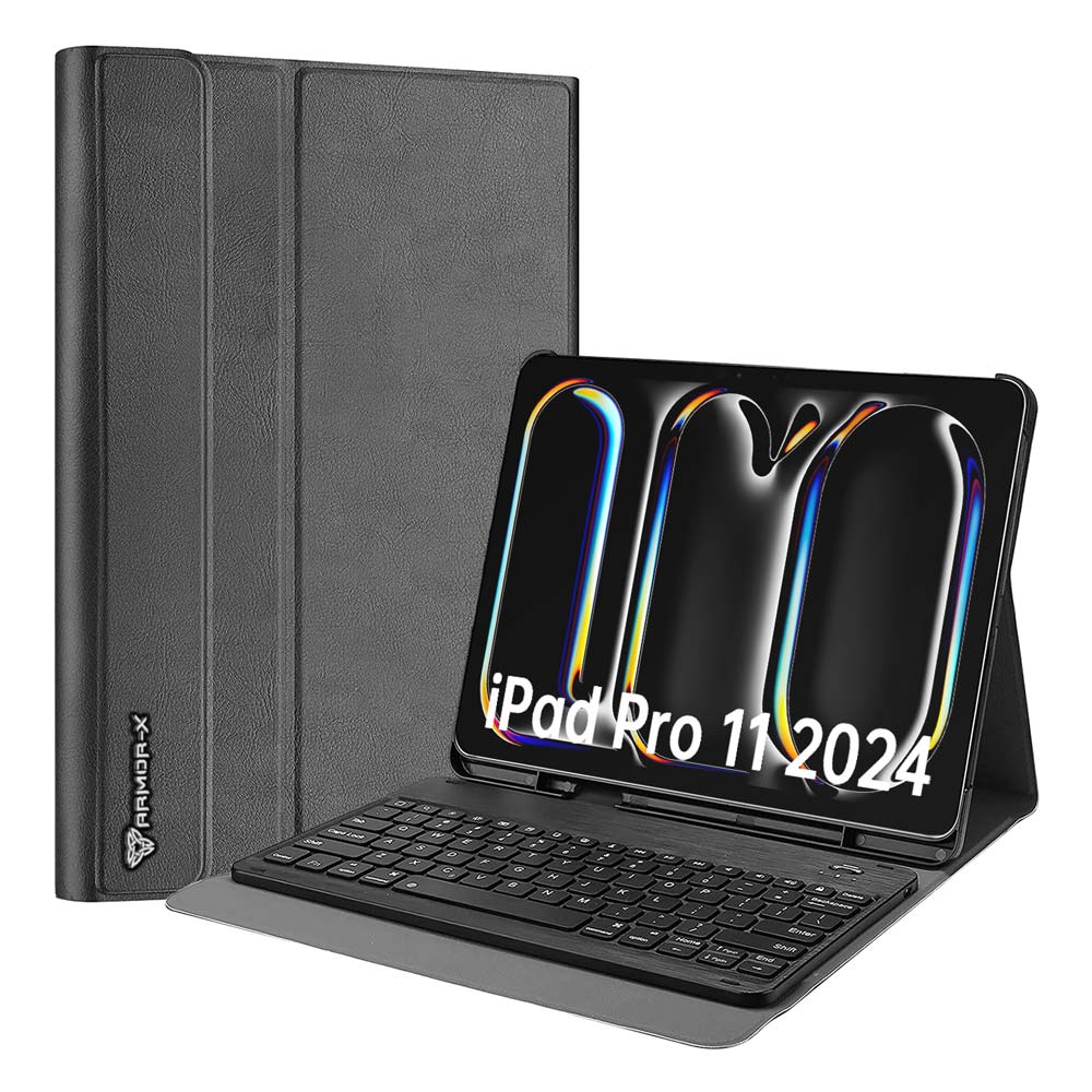ARMOR-X iPad Pro 11 ( 5th Gen. ) 2024 shockproof case, impact protection cover. Shockproof case with magnetic detachable wireless keyboard. Hand free typing, drawing, video watching.