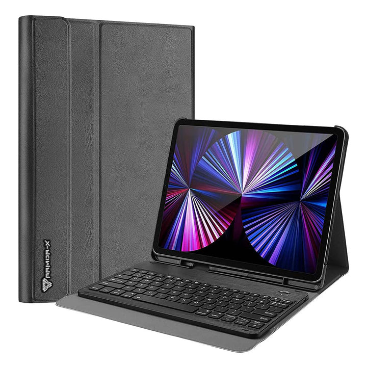 ARMOR-X iPad Pro 11 ( 1st / 2nd / 3rd Gen. ) 2018 / 2020 / 2021 shockproof case, impact protection cover. Shockproof case with magnetic detachable wireless keyboard. Hand free typing, drawing, video watching.
