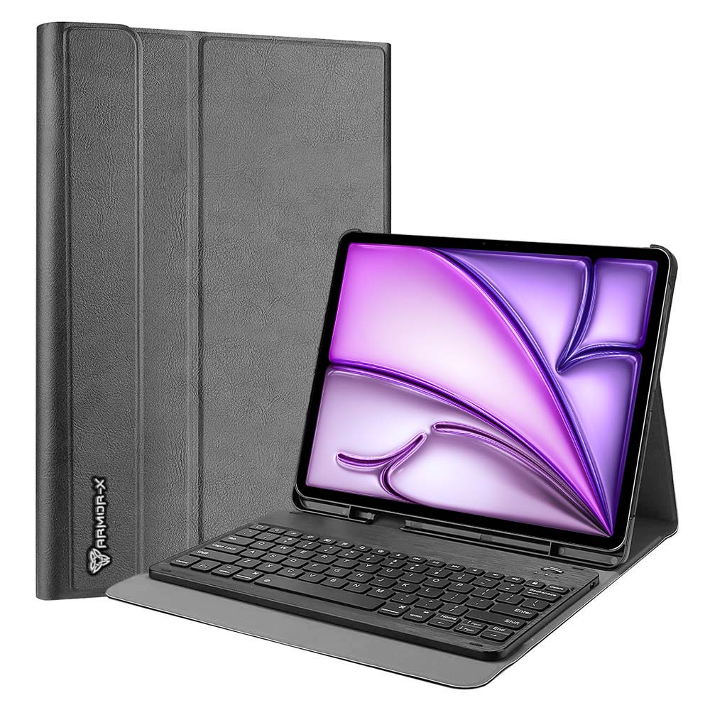 ARMOR-X iPad Air 13 ( M2 ) shockproof case, impact protection cover. Shockproof case with magnetic detachable wireless keyboard. Hand free typing, drawing, video watching.