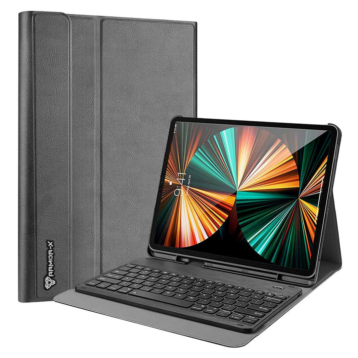 ARMOR-X iPad Pro 12.9 ( 3rd / 4th / 5th Gen. ) 2018 / 2020 / 2021 shockproof case, impact protection cover. Shockproof case with magnetic detachable wireless keyboard. Hand free typing, drawing, video watching.