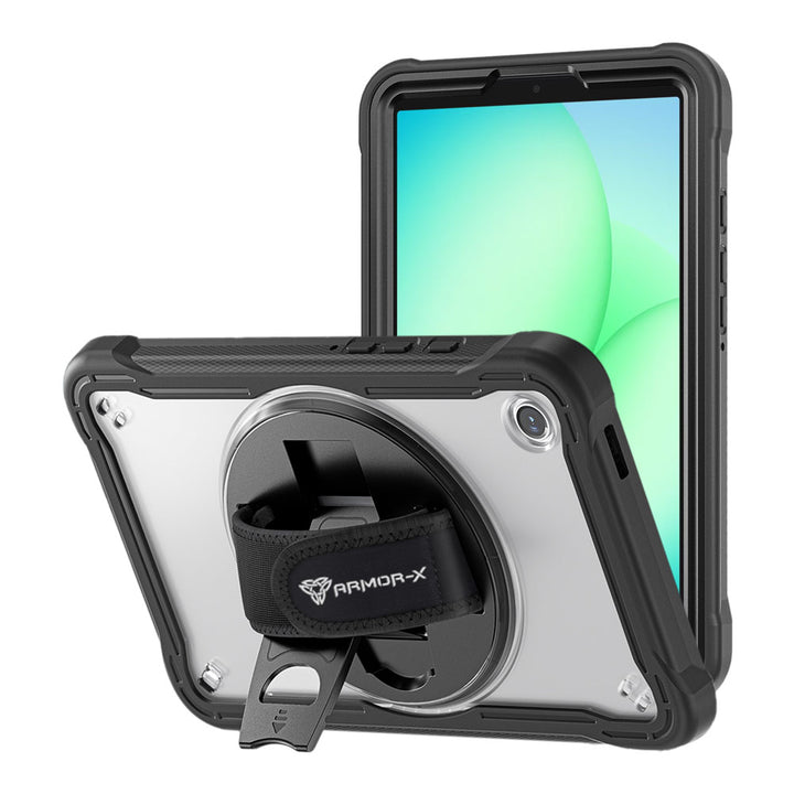 ARMOR-X Samsung Galaxy Tab A11 ( 8.7" ) SM-X133 / SM-X135 shockproof case, impact protection cover with hand strap and kick stand. One-handed design for your workplace.