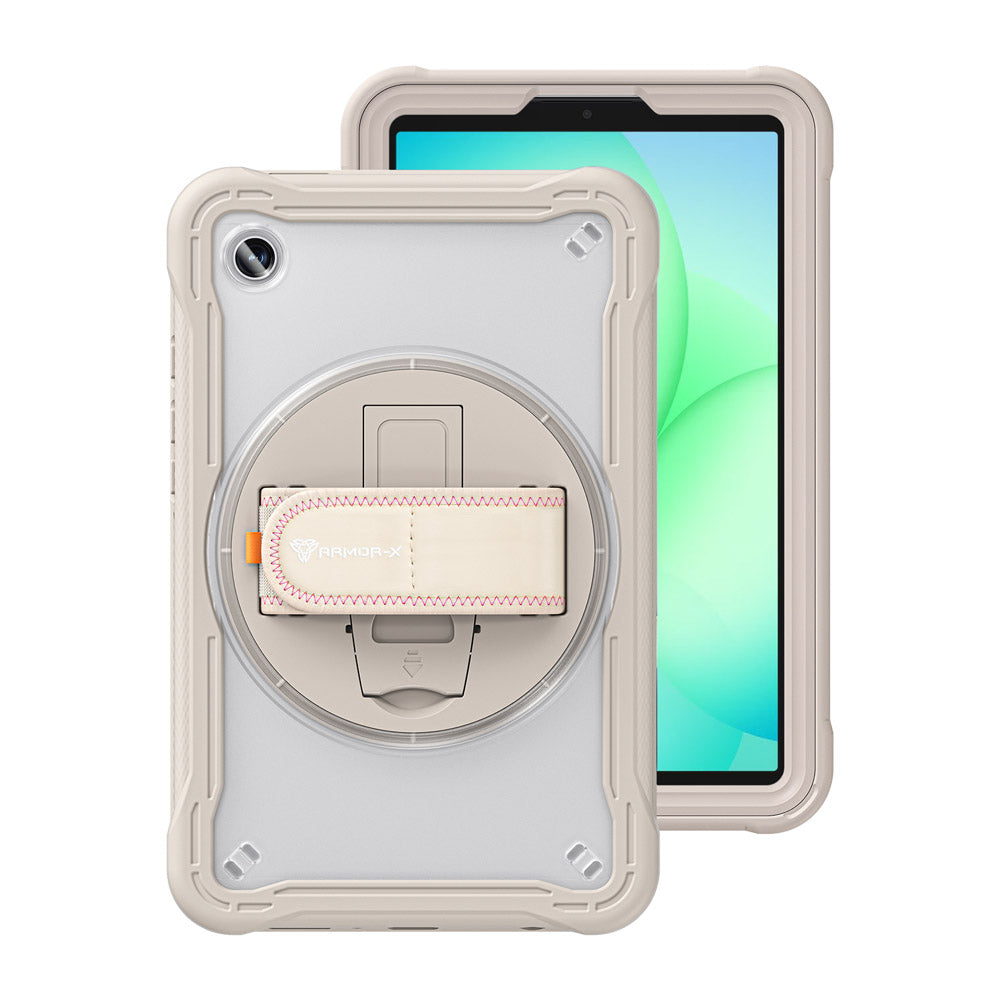 ARMOR-X Samsung Galaxy Tab A11 ( 8.7" ) SM-X133 / SM-X135 shockproof case, impact protection cover with hand strap and kick stand. One-handed design for your workplace.