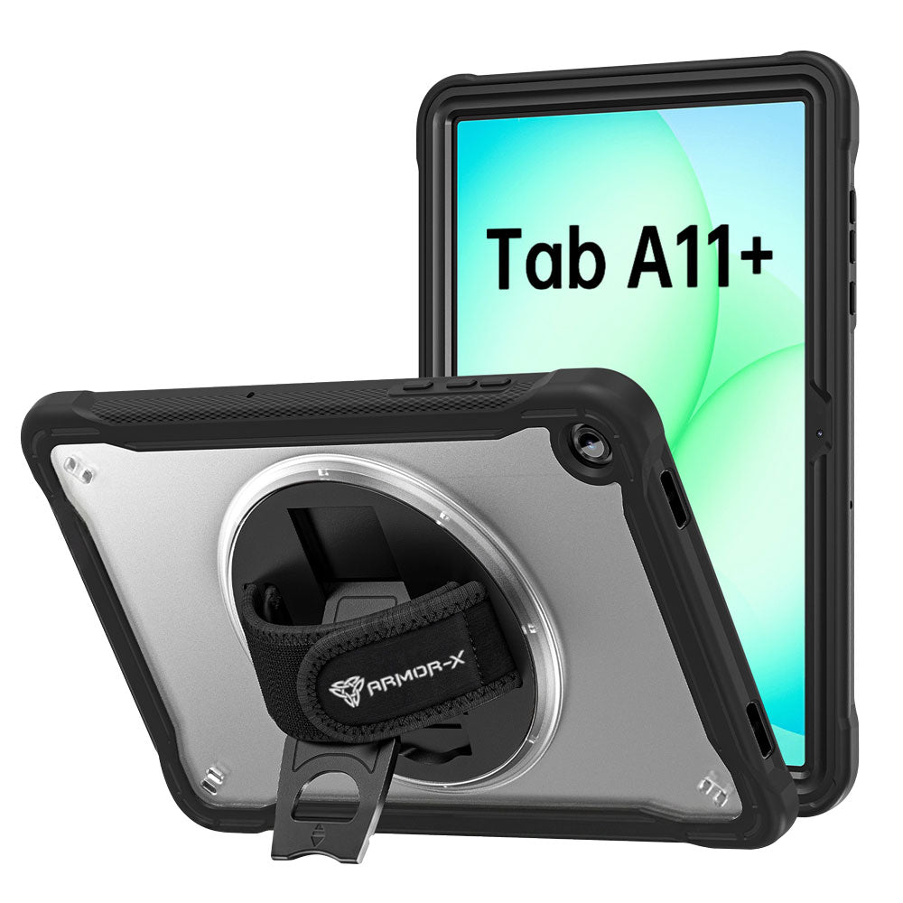 ARMOR-X Samsung Galaxy Tab A11+ A11 Plus ( 11" ) SM-X230 / SM-X235 / SM-X236 / SM-X238 shockproof case, impact protection cover with hand strap and kick stand. One-handed design for your workplace.