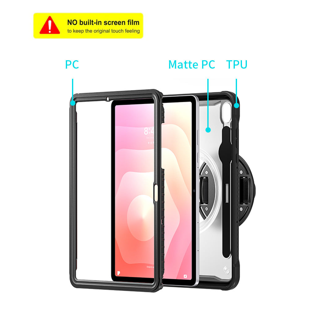 ARMOR-X Samsung Galaxy Tab S11 SM-X730 / X736 / X738 shockproof case. Back cover made of shock absorbing TPU and frosted transparent PC material provide full-body rugged protection for your device, Front hard plastic frame enhance the protection for the screen.