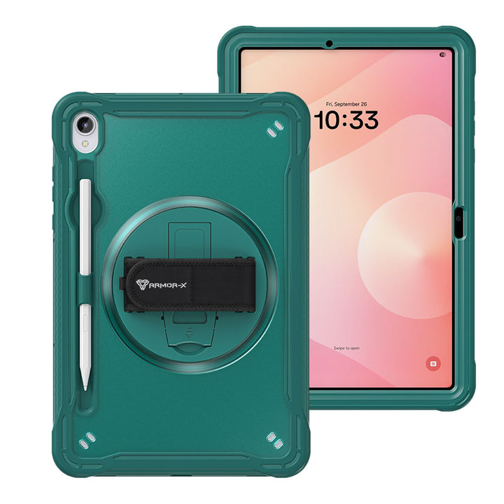 HLN-SS-X730 | Samsung Galaxy Tab S11 SM-X730 / X736 / X738 | 2 Layers Protective Rugged Case with Hand Strap and Kick-stand