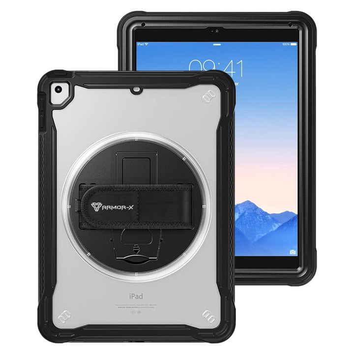 ARMOR-X iPad Air 2 shockproof case, impact protection cover with hand strap and kick stand. One-handed design for your workplace.