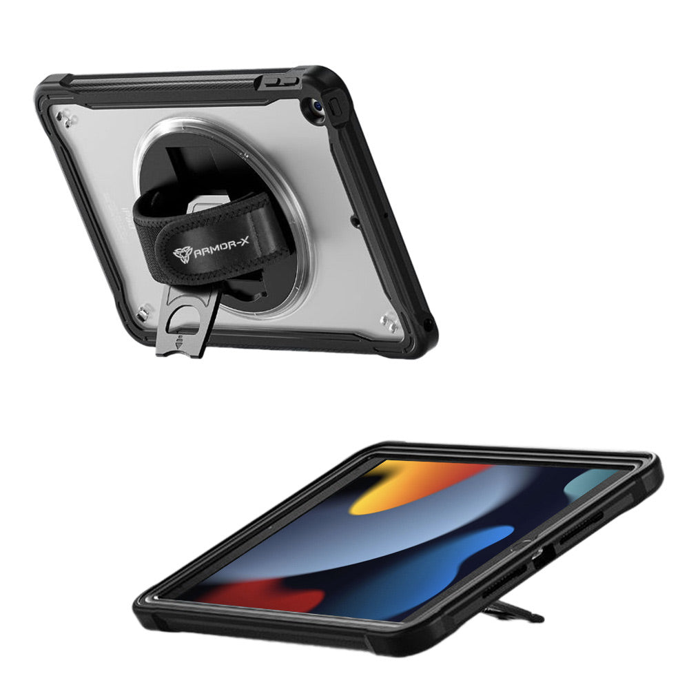 ARMOR-X iPad 10.2 (7th & 8th & 9th Gen.) 2019 / 2020 / 2021 case with kick stand. Hand free typing, drawing, video watching.