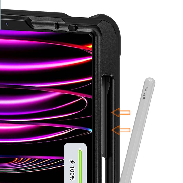 ARMOR-X iPad Pro 11 ( 1st / 2nd / 3rd / 4th Gen. ) 2018 / 2020 / 2021 / 2022 shockproof case. Built-in Pencil Holder.