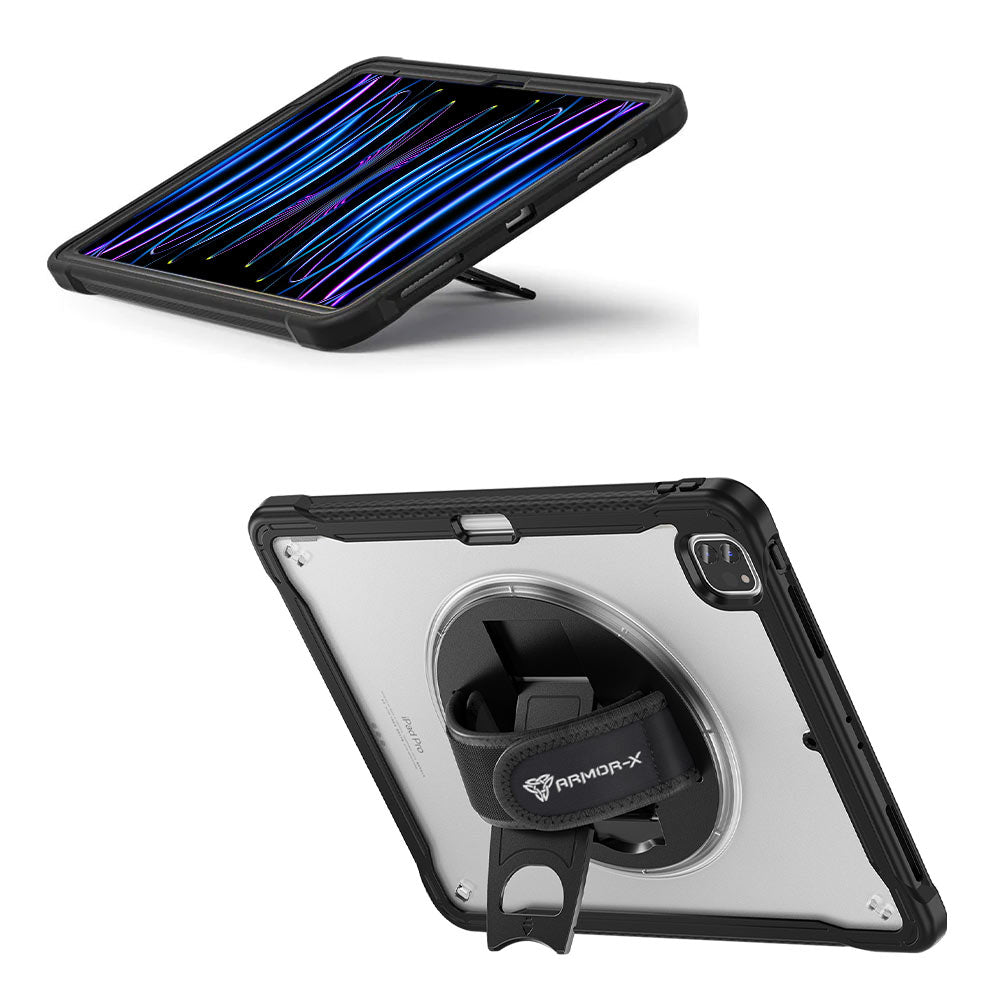 ARMOR-X iPad Pro 12.9 ( 3rd / 4th / 5th / 6th Gen. ) 2018 / 2020 / 2021 / 2022 case with kick stand. Hand free typing, drawing, video watching.