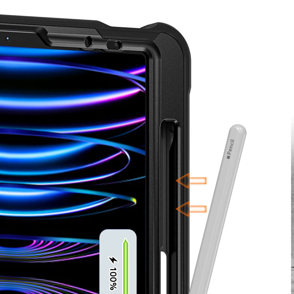 ARMOR-X iPad Pro 12.9 ( 3rd / 4th / 5th / 6th Gen. ) 2018 / 2020 / 2021 / 2022 shockproof case. Built-in Pencil Holder.