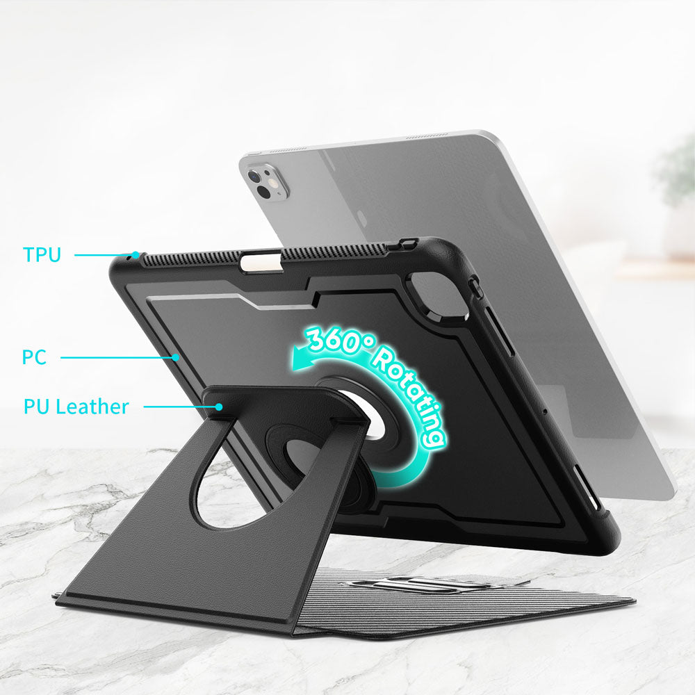 HMC-iPad-PR11 | iPad Pro 11 (M4) / (M5) | Detachable 360 Degree Rotating Smart Folio Case & PU Leather Cover
