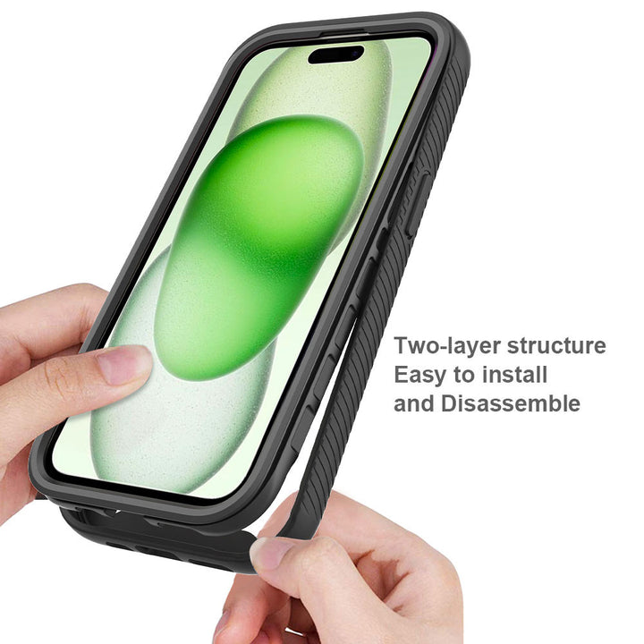 ARMOR-X iPhone 15 Plus shockproof cases. Military-Grade Rugged Design with best drop proof protection. Two-layer structure, easy to install and disassemble.