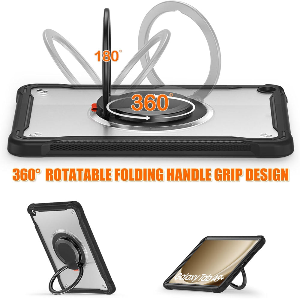 ARMOR-X Samsung Galaxy Tab A9+ A9 Plus ( 11" ) SM-X210 / SM-X215 / SM-X216 shockproof case. Rugged case with folding grip. Folding grip kickstand support both portrait and landscape mode. Work perfectly for APPs need both viewing modes.