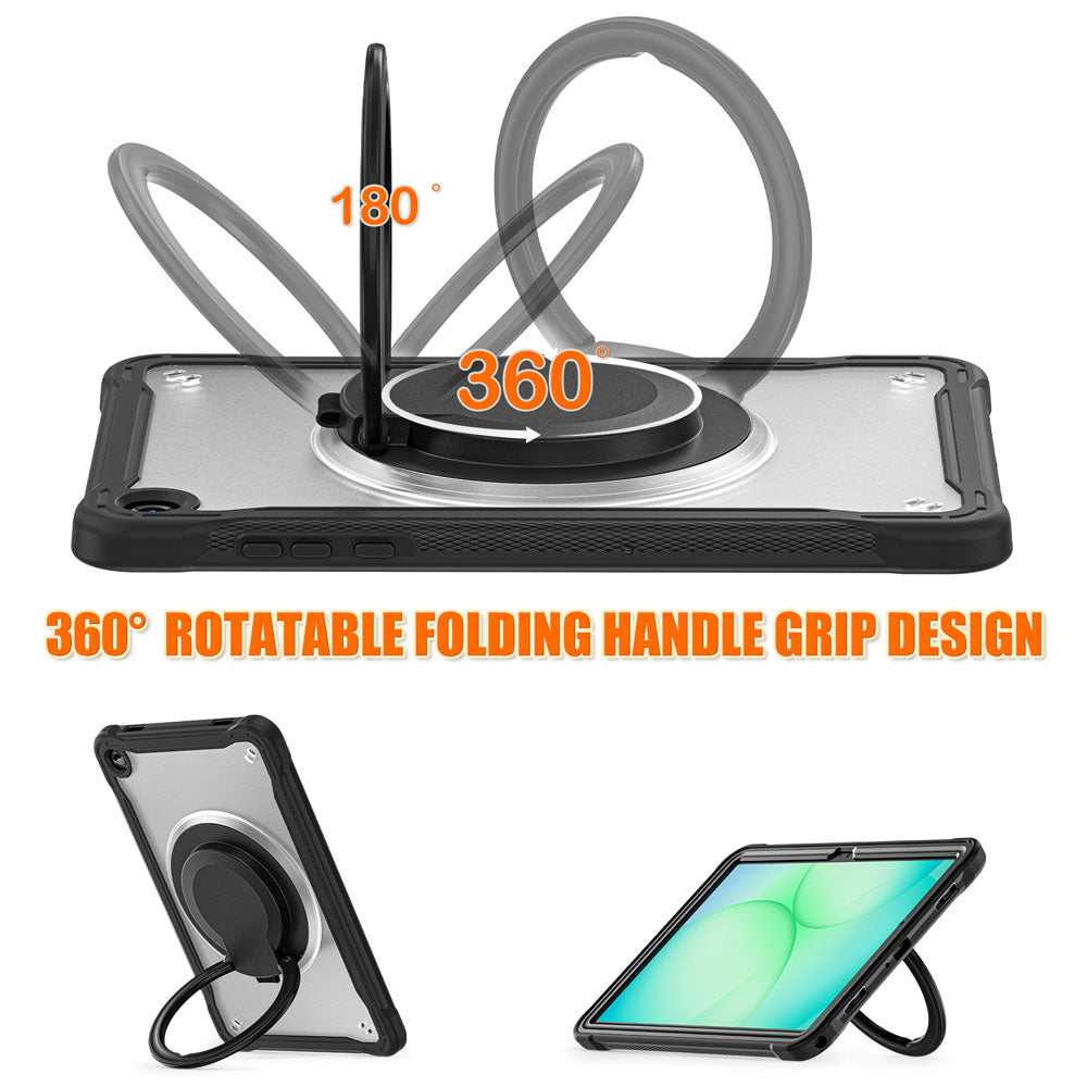 ARMOR-X Samsung Galaxy Tab A11+ A11 Plus ( 11" ) SM-X230 / SM-X235 / SM-X236 shockproof case. Rugged case with folding grip. Folding grip kickstand support both portrait and landscape mode. Work perfectly for APPs need both viewing modes.