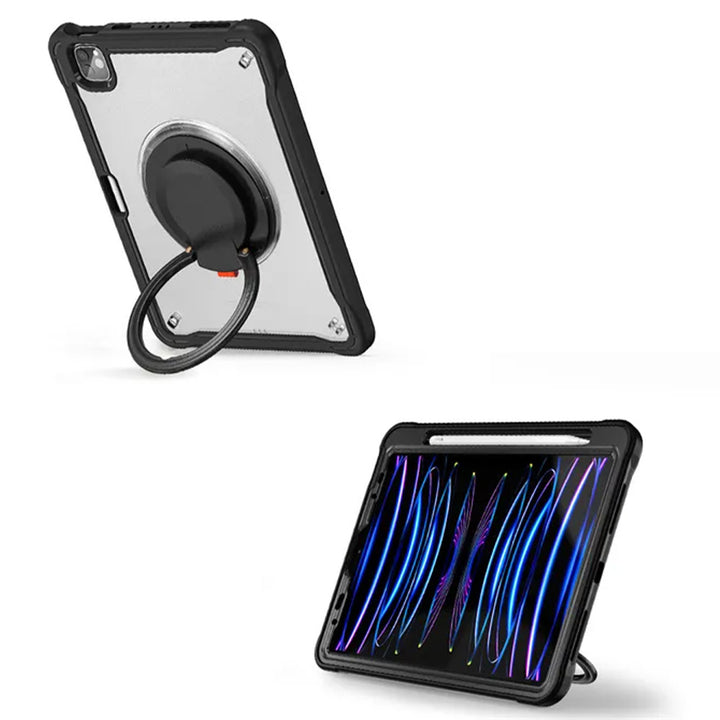 ARMOR-X APPLE iPad Pro 12.9 ( 3rd / 4th / 5th / 6th Gen. ) 2018 / 2020 / 2021 / 2022 shockproof case. Rugged case with folding grip. Folding grip kickstand support both portrait and landscape mode. Work perfectly for APPs need both viewing modes.