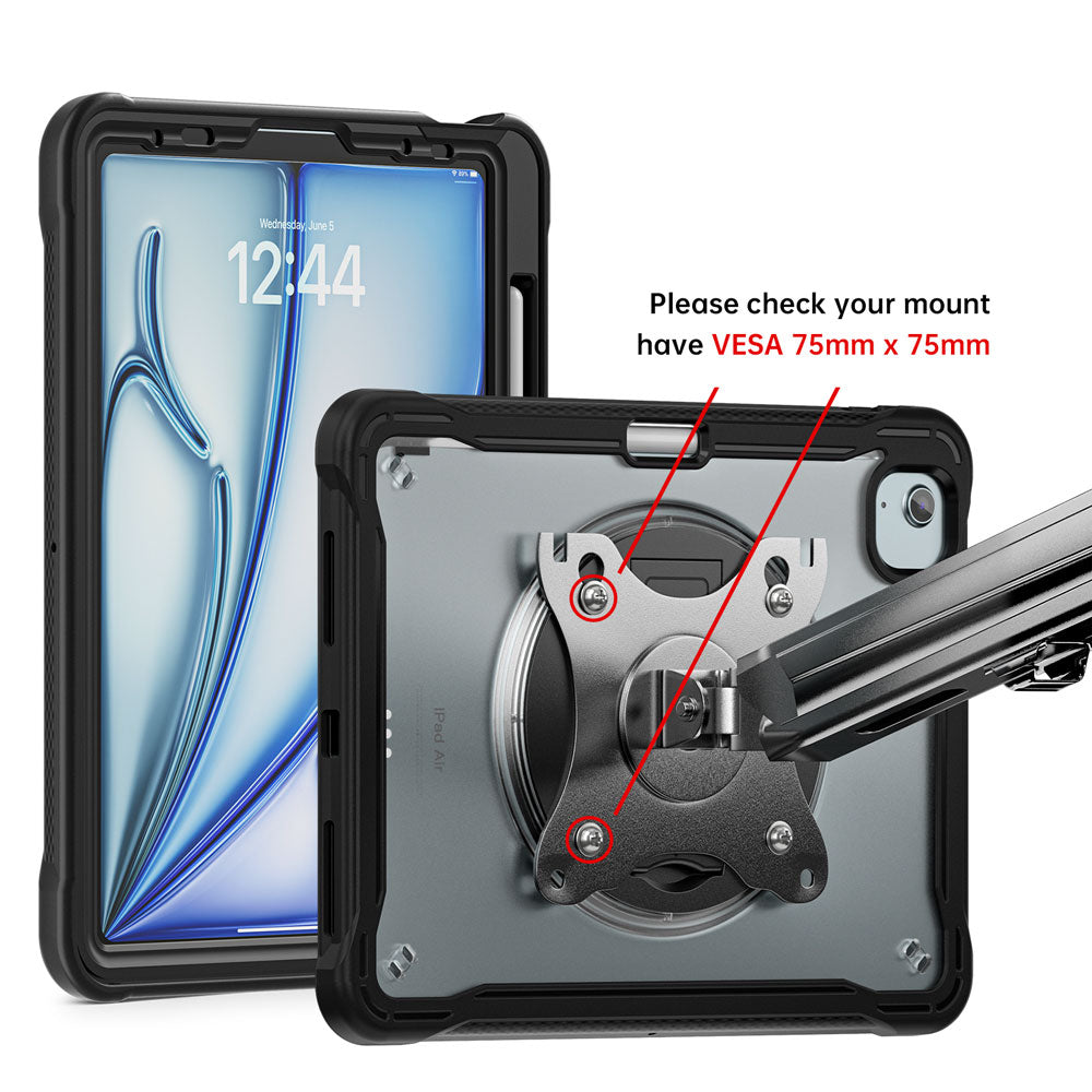 HVN-iPad-A5 | iPad Air 11 ( M2 ) | 2 Layers Protective Rugged Case with VESA 75x75mm Mounting Holes & Kick-stand