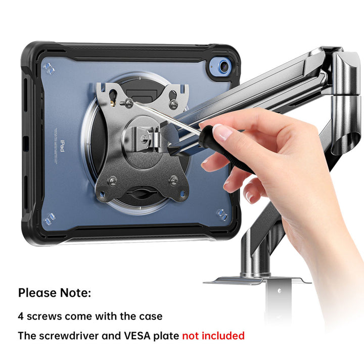 HVN-iPad-N5 | iPad 10.9 (10th Gen.) | 2 Layers Protective Rugged Case with VESA 75x75mm Mounting Holes & Kick-stand