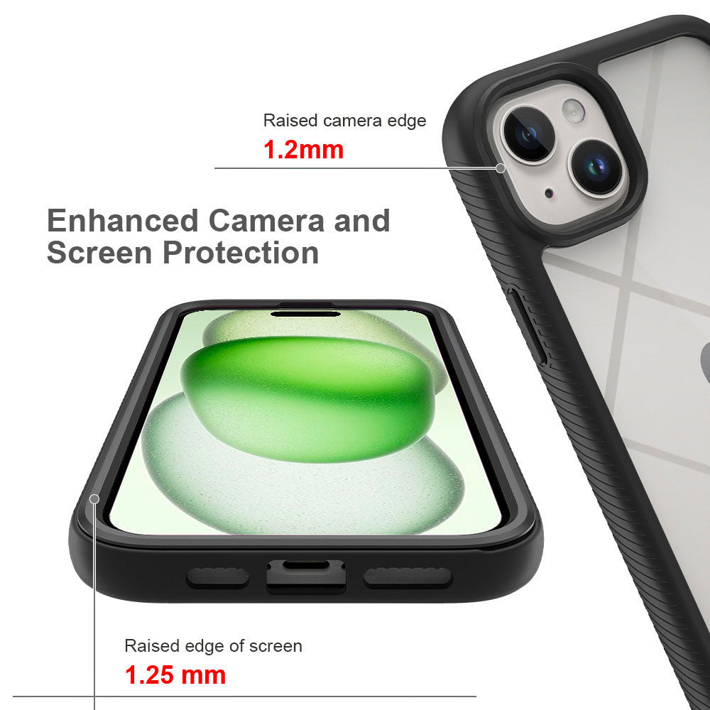 ARMOR-X APPLE iPhone 15 Plus shockproof cases. Raised screen edge for camera and screen protection.