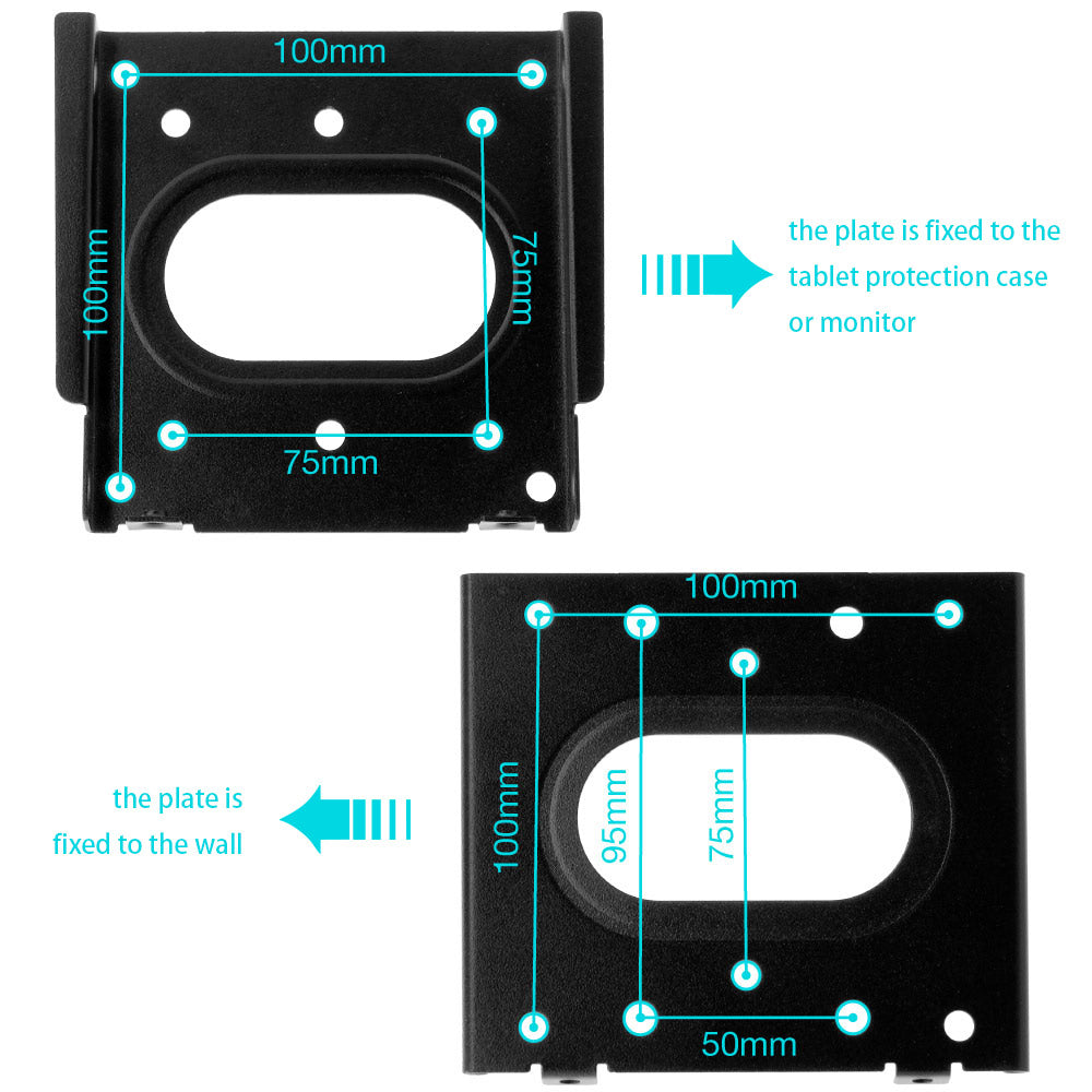 Universal VESA wall mount 75x75 & 100x100. Slim steel design, 44 lbs capacity, easy install — ideal for tablets, monitors & smart displays.