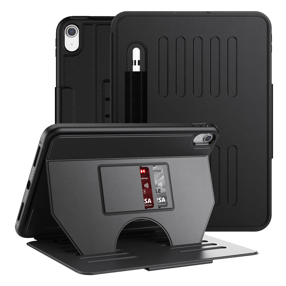 ARMOR-X iPad 10.9 (10th Gen.) shockproof full protective case with magnetic stand & card slots.