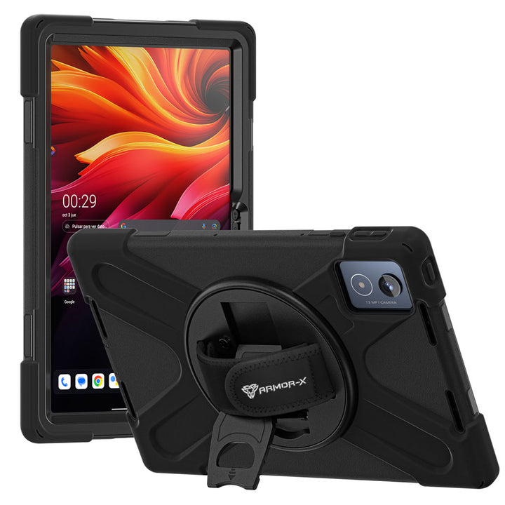 ARMOR-X Lenovo Tab K11 Plus TB352 shockproof case, impact protection cover with hand strap and kick stand. One-handed design for your workplace.