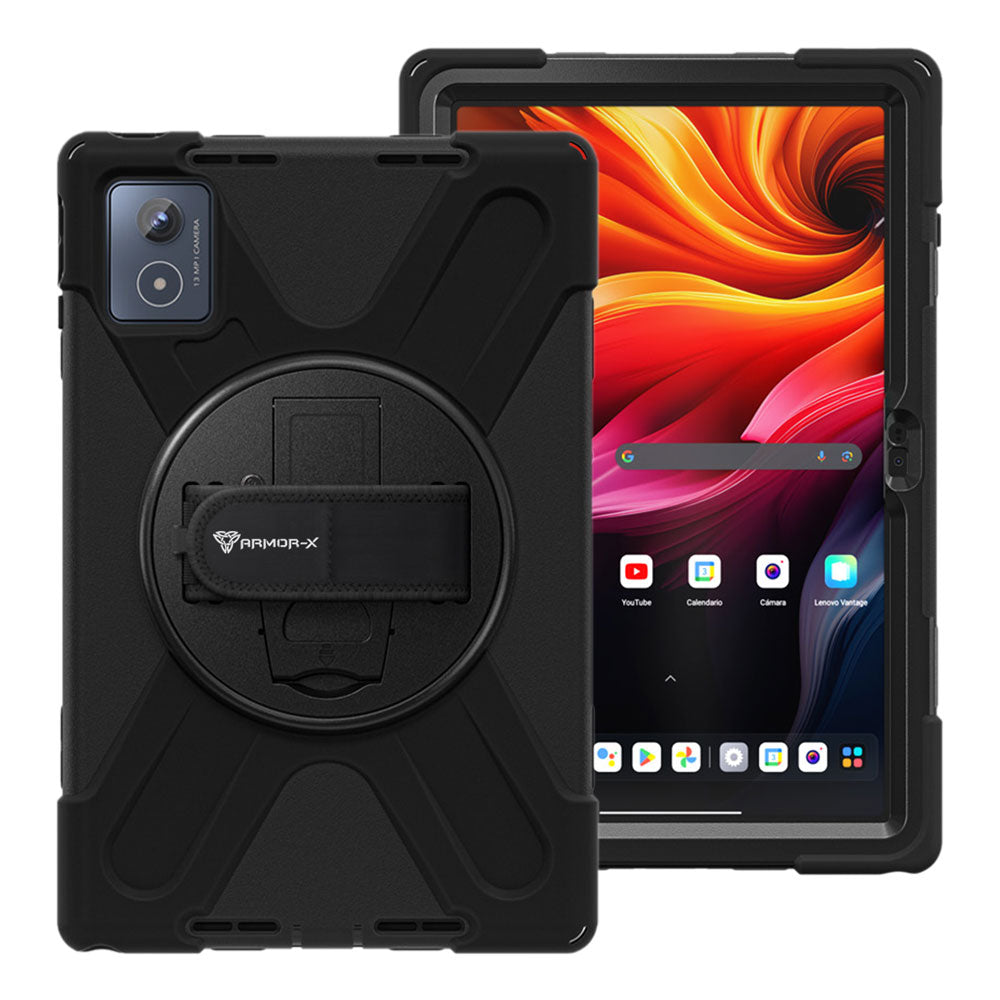 ARMOR-X Lenovo Tab K11 Plus TB352 shockproof case, impact protection cover with hand strap and kick stand. One-handed design for your workplace.