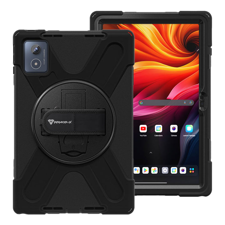 ARMOR-X Lenovo Tab K11 Plus TB352 shockproof case, impact protection cover with hand strap and kick stand. One-handed design for your workplace.