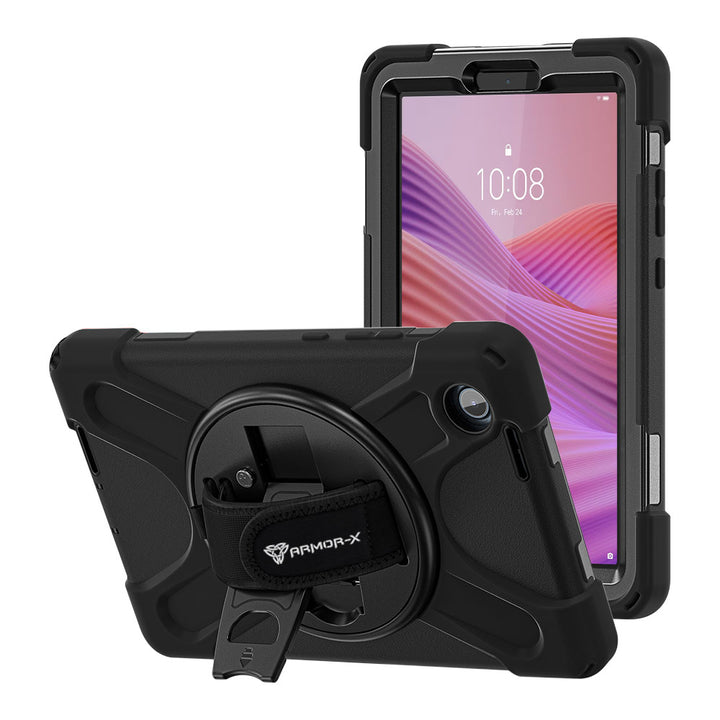 ARMOR-X Lenovo Tab K9 / Lenovo Tab One TB305 shockproof case, impact protection cover with hand strap and kick stand. One-handed design for your workplace.