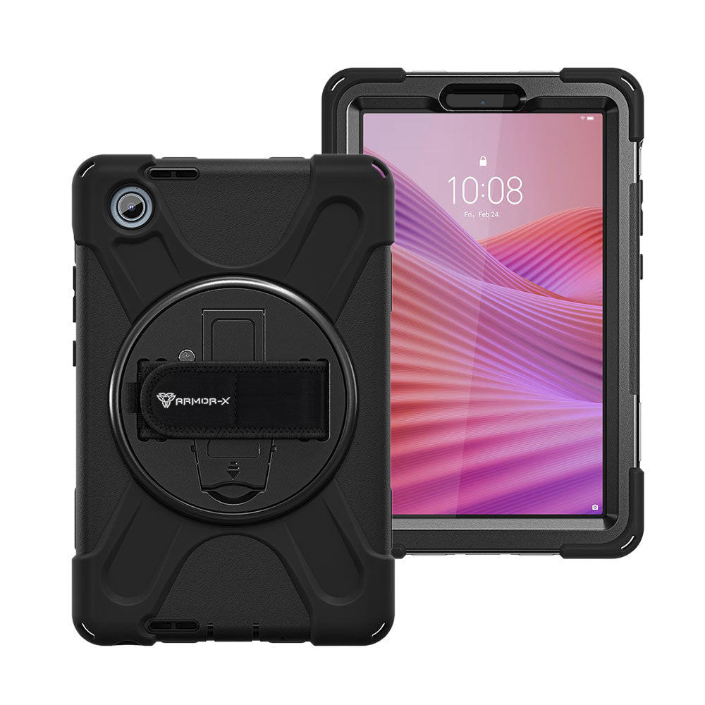 ARMOR-X Lenovo Tab K9 / Lenovo Tab One TB305 shockproof case, impact protection cover with hand strap and kick stand. One-handed design for your workplace.