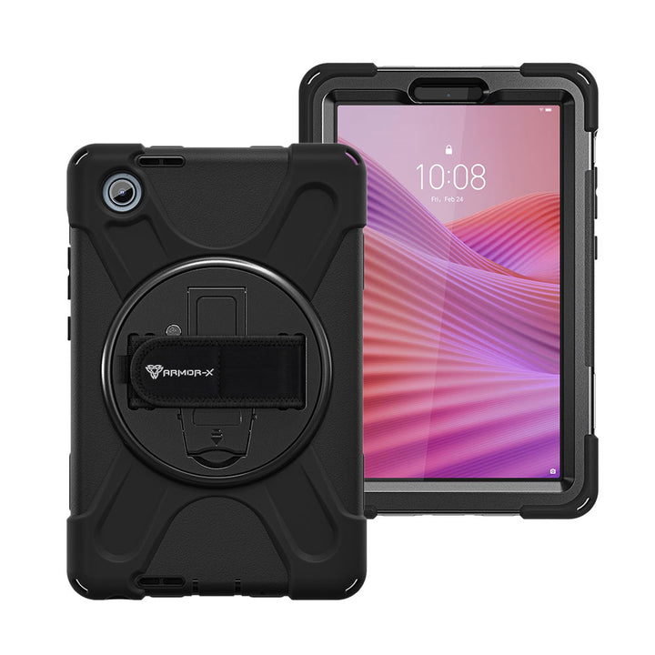 ARMOR-X Lenovo Tab K9 / Lenovo Tab One TB305 shockproof case, impact protection cover with hand strap and kick stand. One-handed design for your workplace.