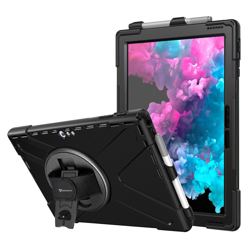 ARMOR-X Microsoft Surface Pro 4 shockproof case, impact protection cover with hand strap and kick stand. One-handed design for your workplace.