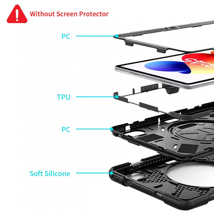 ARMOR-X Xiaomi Redmi Pad Pro / Pro 5G / POCO Pad ultra 3 layers impact resistant design Rigid engineering material covers protects against drops.