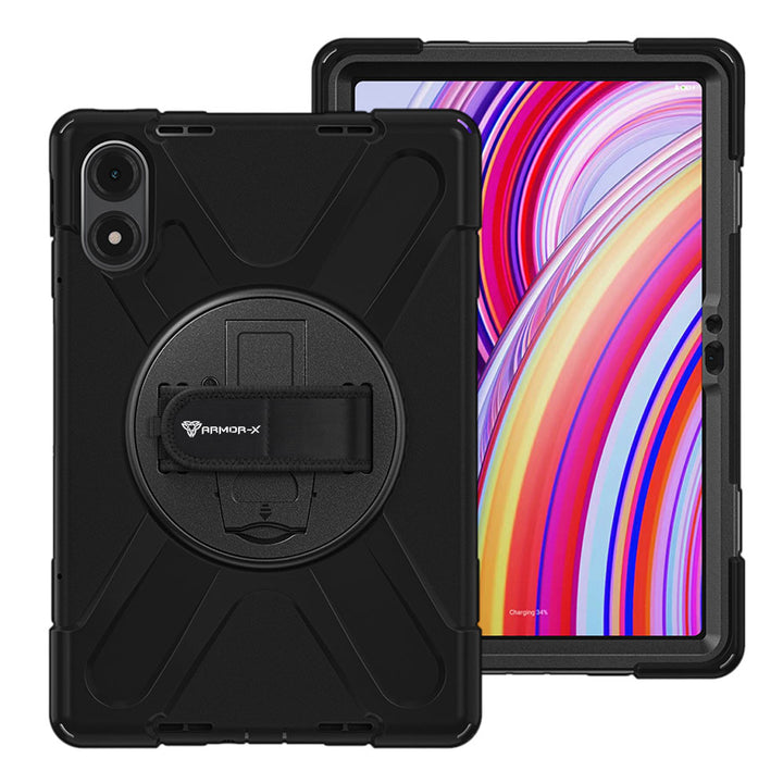 ARMOR-X Xiaomi Redmi Pad Pro / Pro 5G / POCO Pad shockproof case, impact protection cover with hand strap and kick stand. One-handed design for your workplace.