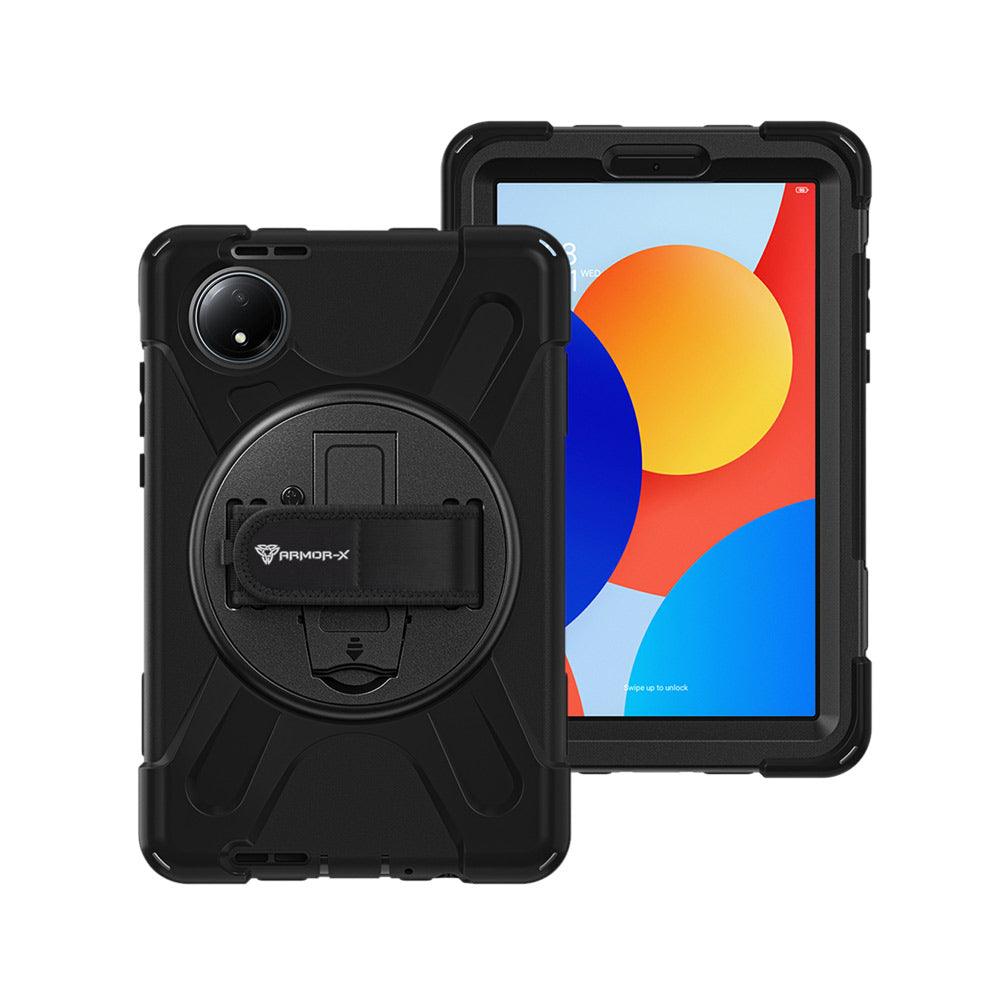 ARMOR-X Xiaomi Redmi Pad SE 8.7 / Redmi Pad SE 8.7 4G shockproof case, impact protection cover with hand strap and kick stand. One-handed design for your workplace.