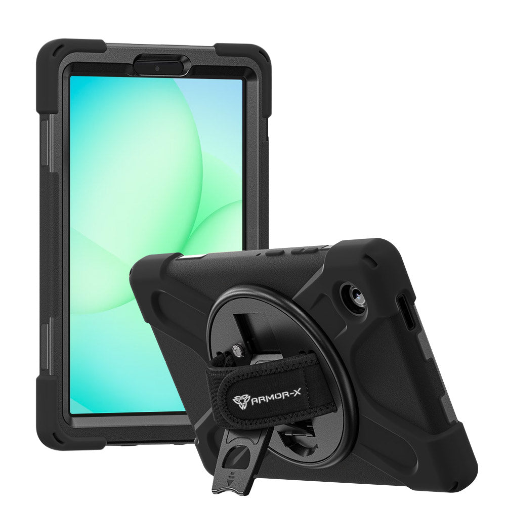 ARMOR-X Samsung Galaxy Tab A11 ( 8.7" ) SM-X133 / SM-X135 ultra 3 layers shockproof rugged case with hand strap and kick-stand. heavy duty rugged case.