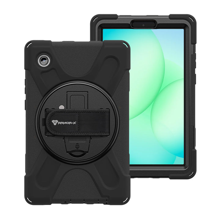 ARMOR-X Samsung Galaxy Tab A11 ( 8.7" ) SM-X130 / SM-X135 ultra 3 layers shockproof rugged case with hand strap and kick-stand. heavy duty rugged case.