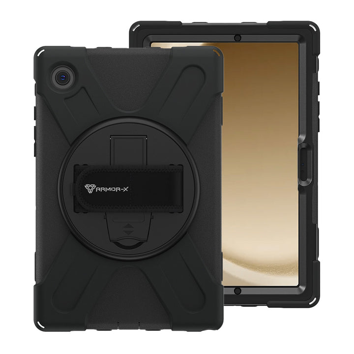 ARMOR-X Samsung Galaxy Tab A9+ A9 Plus SM-X210 / SM-X215 / SM-X216 ultra 3 layers shockproof rugged case with hand strap and kick-stand. heavy duty rugged case.