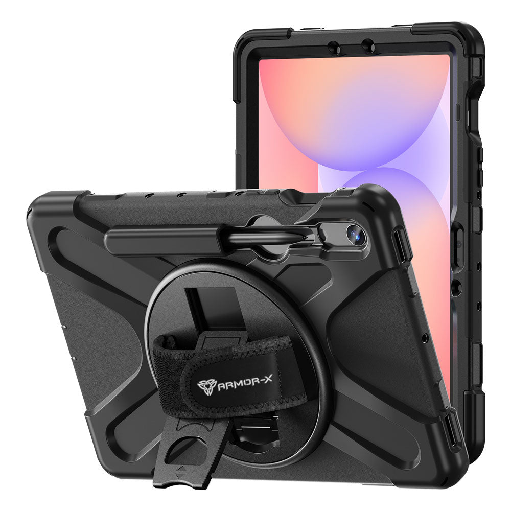 ARMOR-X Samsung Galaxy Tab S10 FE SM-X520 X526 X528 / S10 Lite SM-X400 X406 ultra 3 layers shockproof rugged case with hand strap and kick-stand. heavy duty rugged case.