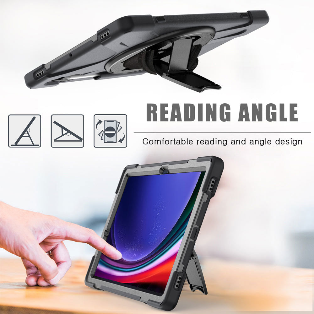 ARMOR-X Samsung Galaxy Tab S9 SM-X710 / X716 ultra 3 layers shockproof rugged case with kick-stand design. Comfortable reading angle design.